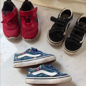 Vans and Nike Kids Blue and White Dinosaur Sneakers Bundle